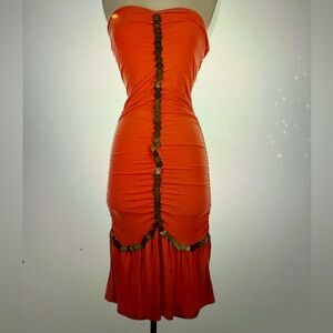 Red Strapless Dress with Coin Detail New Years Eve